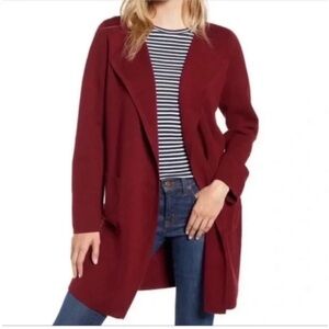 J Crew Juliette collarless sweater-blazer, maroon, medium